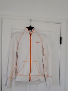 Nike White Jacket with Orange Trim Zip-Up Hoodie